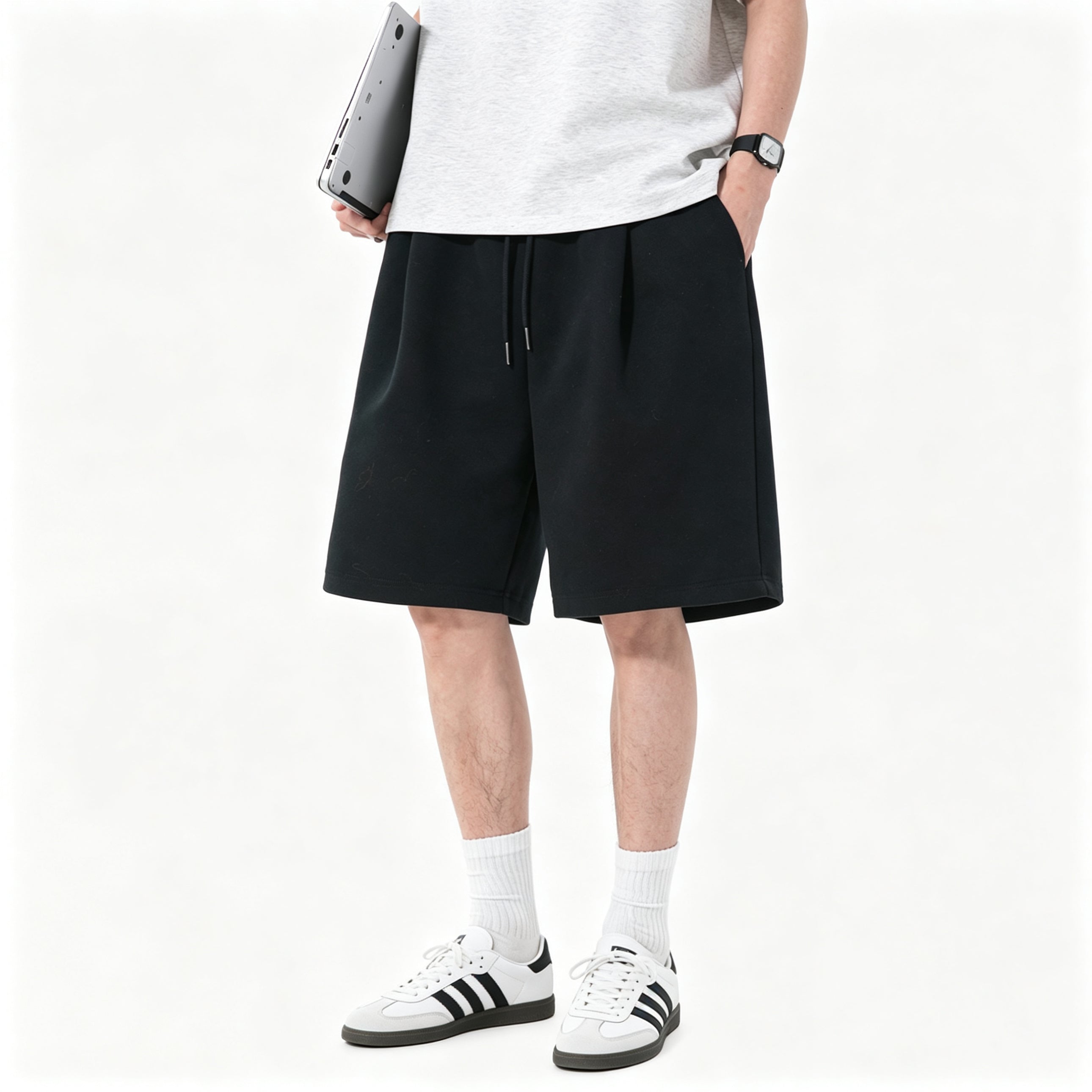 Men's Heather Gray Loose Cotton Sweat Shorts Elastic Drawstring Waist