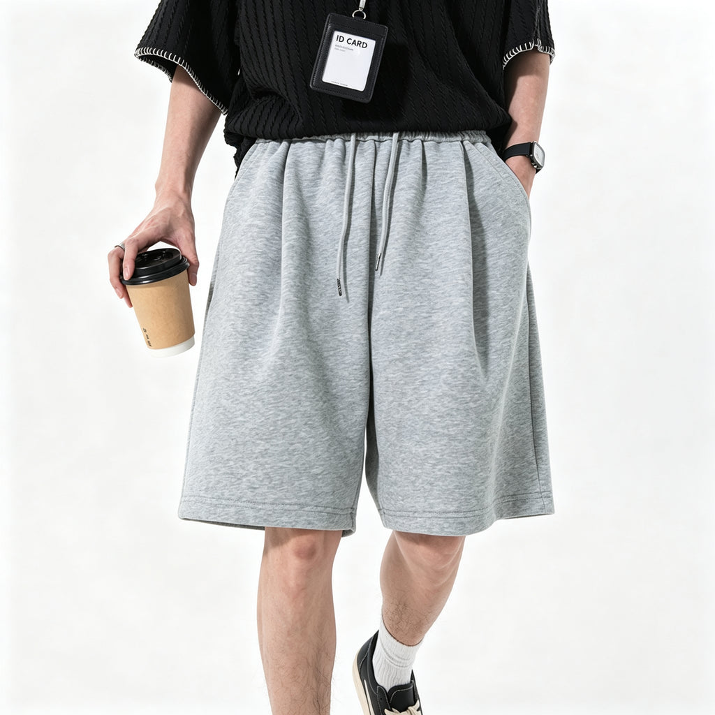 Men's Heather Gray Loose Cotton Sweat Shorts Elastic Drawstring Waist