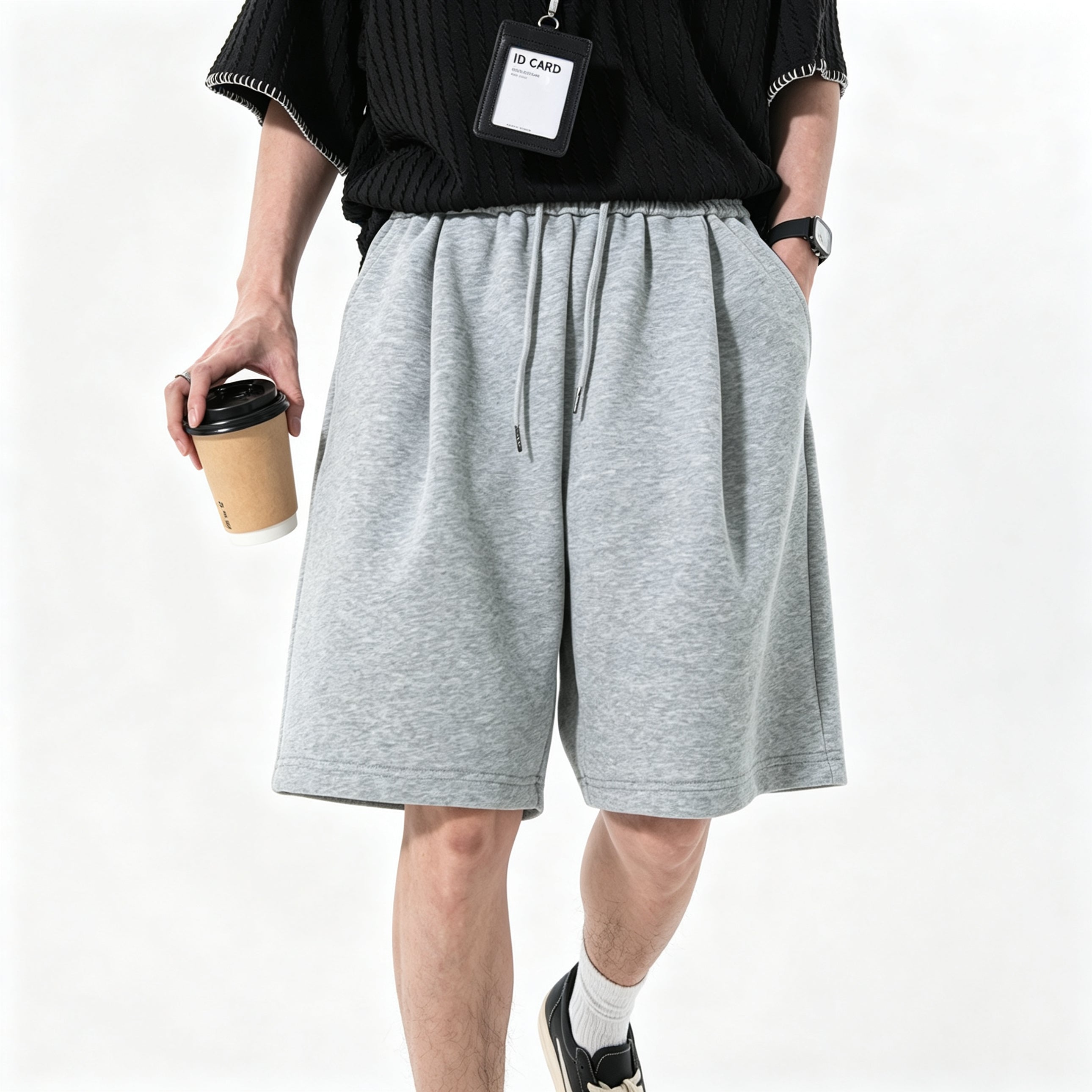 Men's Heather Gray Loose Cotton Sweat Shorts Elastic Drawstring Waist